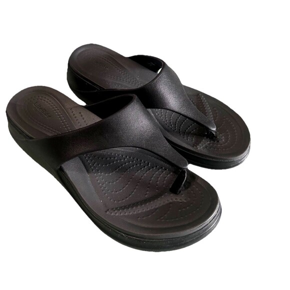 Crocs Boca Lite Ride Womens Size 8 Wedge Black Flip Flops Comfort Casual Sandals - Picture 4 of 11